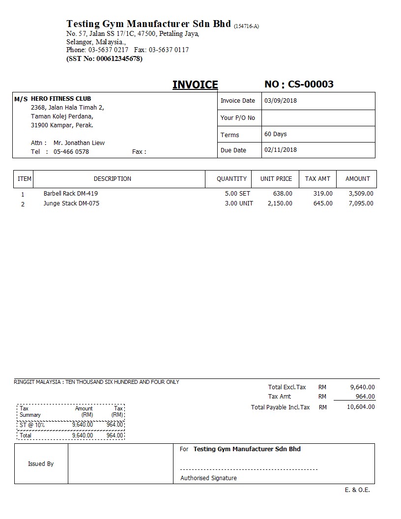 11 Cash Sales SST Format FullPage | E Stream MSC